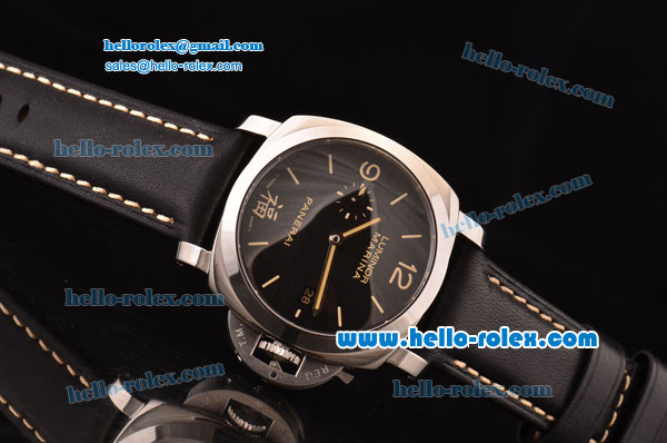 Panerai Luminor Marina Fu Swiss Valjoux 7750-CHG Automatic Steel Case with Yellow Stick Markers and Black Dial 1:1 Original - Click Image to Close